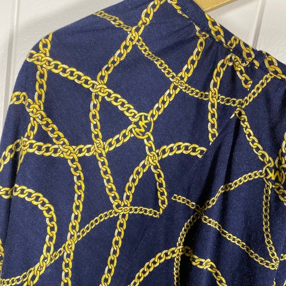 NWT MICHAEL KORS Women's Navy Gold Chain Print 3/4 Sleeve‎ Top Blouse Size L - Picture 9 of 15